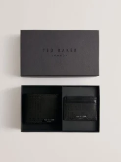 Ted Baker Etan geëtste leren portemonnee en kaarthouder set