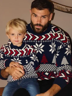 The Little Tailor Blauwe Kerstmis Multicolour Fairisle Katoenen Trui