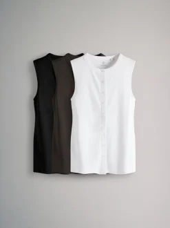 The Set 3 Pack Button Through Ribbed Vests