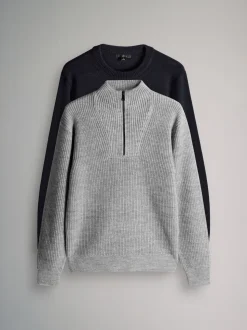 The Set 2 Pack Cable Knit and Zip Neck Jumpers