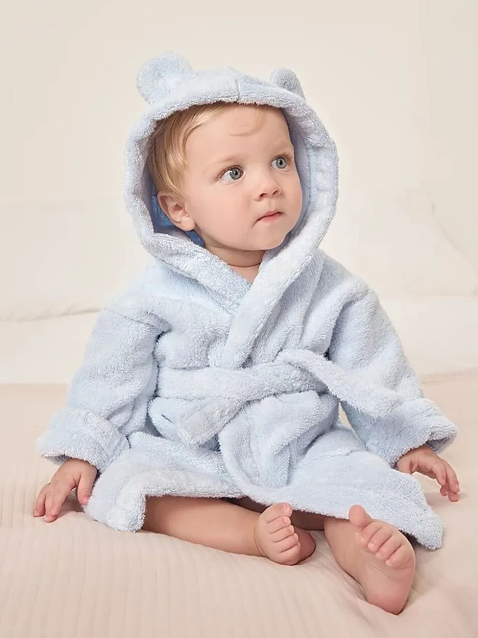 The White Company Blue Bear Baby 100% Cotton Robe