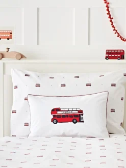 The White Company London Bus eenpersoons 100% katoenen kussensloop en Dekbedovertrekset