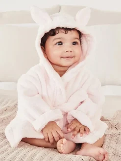 The White Company roze babybadjas met berenoren van 100% katoen