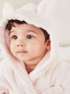 The White Company roze babybadjas met berenoren van 100% katoen