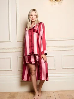 Their Nibs Raspberry Stripe Satin Grandpa Robe