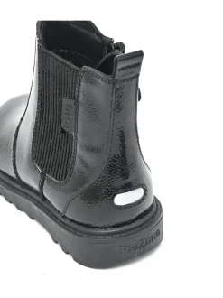 ToeZone Amara Meisjes Zwarte lakleren Boots met elastische inzet en rits
