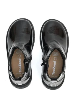 ToeZone Amara Meisjes Zwarte lakleren Boots met elastische inzet en rits