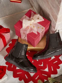 ToeZone Amara Meisjes Zwarte lakleren Boots met elastische inzet en rits