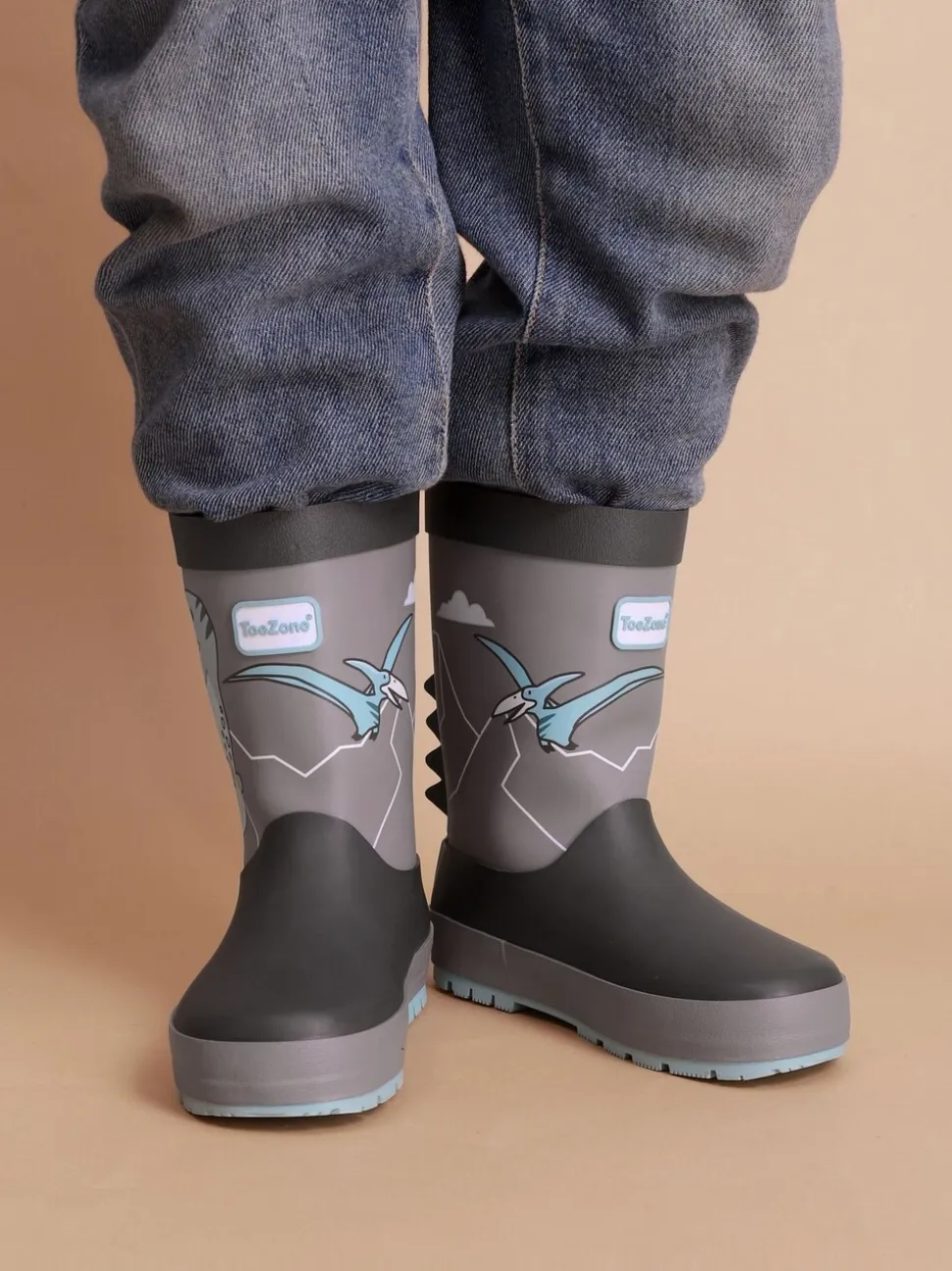 ToeZone Boys Grey Dinosaur Waterproof Wellies