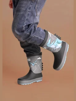 ToeZone Boys Grey Dinosaur Waterproof Wellies