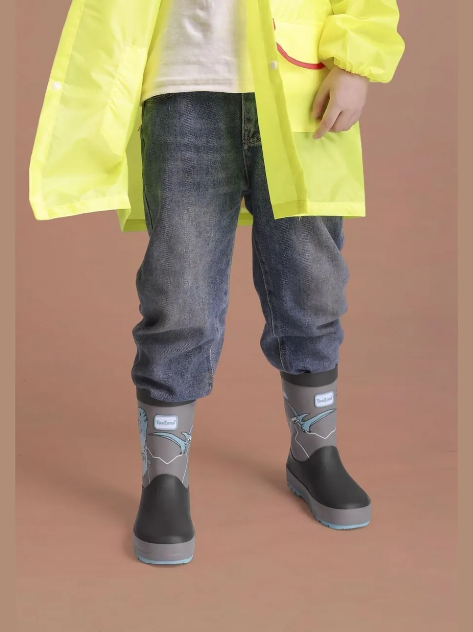 ToeZone Boys Grey Dinosaur Waterproof Wellies