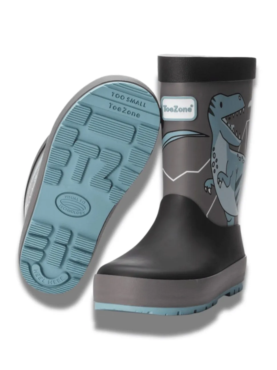 ToeZone Boys Grey Dinosaur Waterproof Wellies