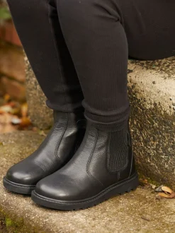 ToeZone Dakota Boys leren elastische inzet en zwarte enkellaarzen met rits