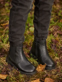 ToeZone Dakota Boys leren elastische inzet en zwarte enkellaarzen met rits