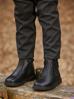 ToeZone Dakota Boys leren elastische inzet en zwarte enkellaarzen met rits