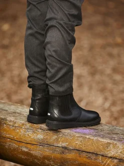 ToeZone Dakota Boys leren elastische inzet en zwarte enkellaarzen met rits