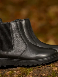 ToeZone Dakota Boys leren elastische inzet en zwarte enkellaarzen met rits