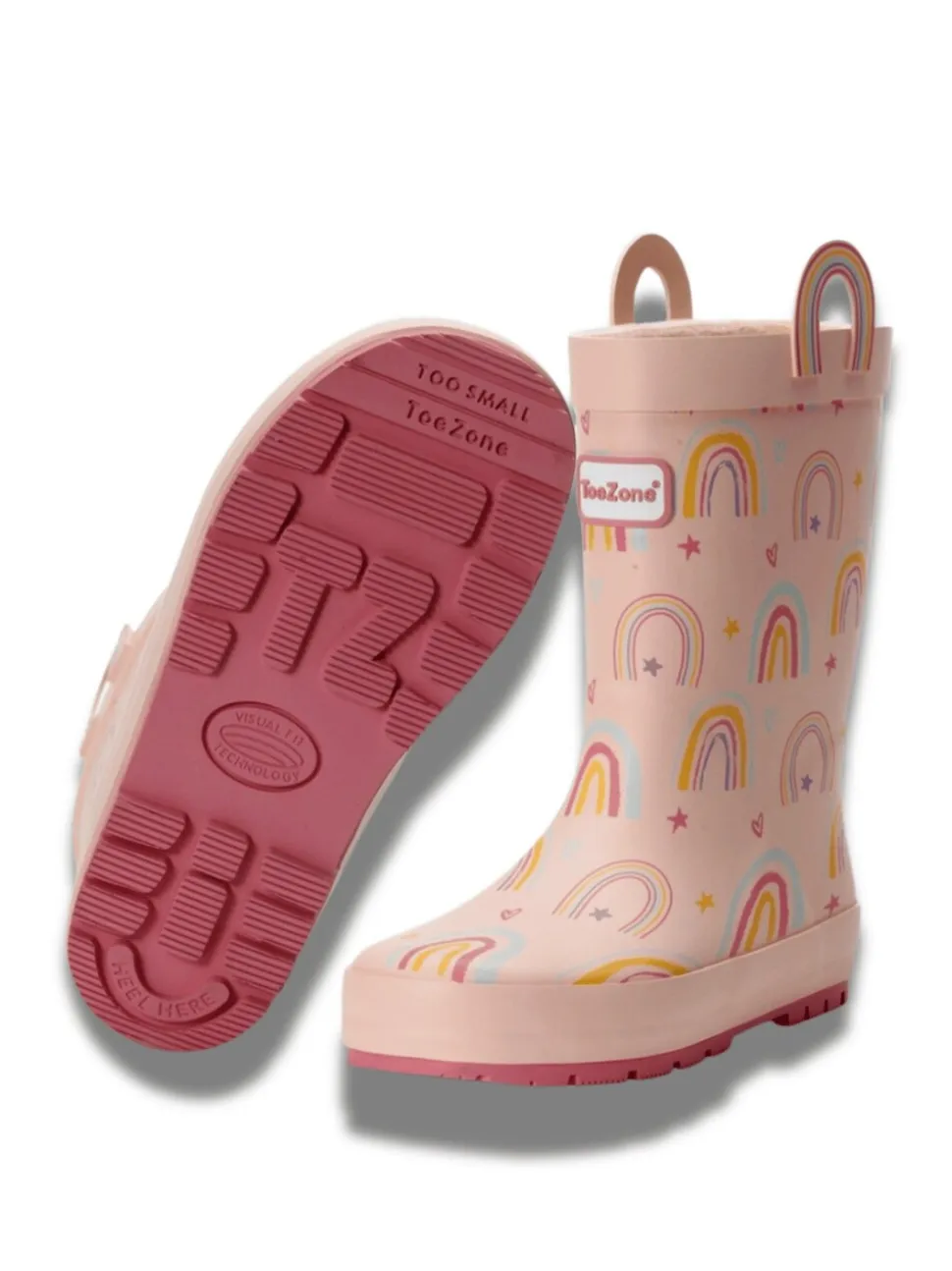 ToeZone Girls Pink Rainbow Waterproof Wellies