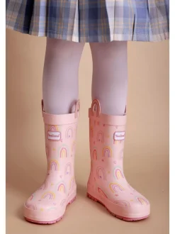 ToeZone Girls Pink Rainbow Waterproof Wellies
