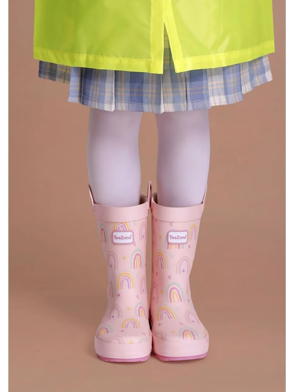 ToeZone Girls Pink Rainbow Waterproof Wellies