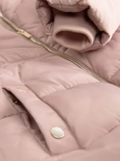 Toffee met roze - Regenbestendige gewatteerde jas met imitatiebontrand (3 - 16 jr)