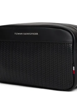 Tommy Hilfiger toilettas met metalen logo en geweven paneel