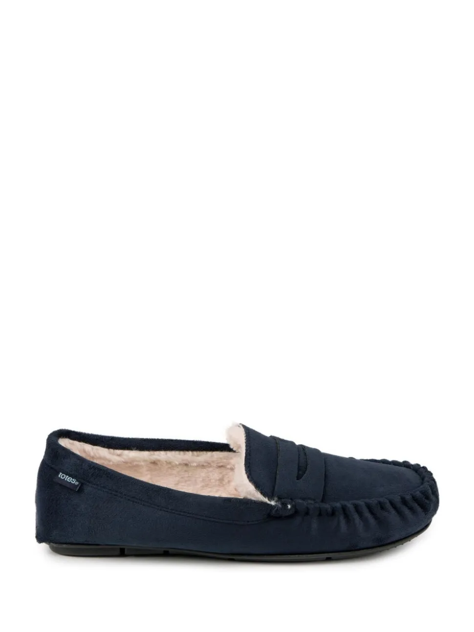 Totes Toasties Mens Suedette Moccasin Slippers With Faux Fur Lining