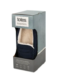 Totes Toasties Mens Suedette Moccasin Slippers With Faux Fur Lining