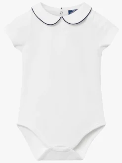 Trotters London - Little Milo wit/marineblauw rompertje met biezen