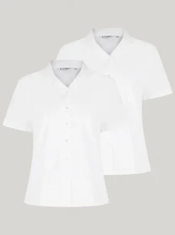 Trutex White Cuban Collar Regular Fit Short Sleeve 2 Pack School Shirts