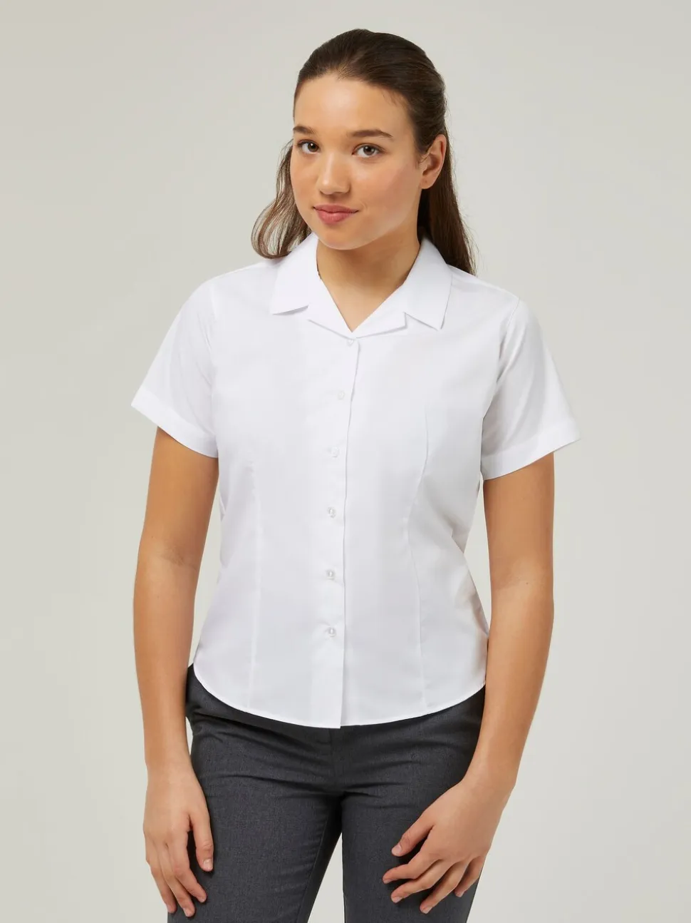Trutex Witte Cubaanse Kraag Slim fit Korte mouwen 2 Pack School overhemden
