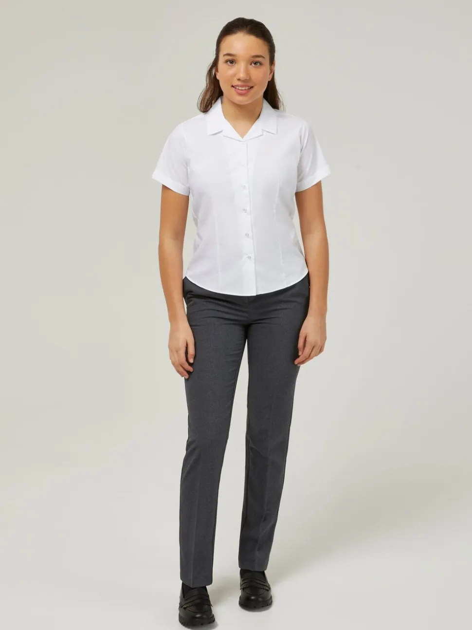 Trutex Witte Cubaanse Kraag Slim fit Korte mouwen 2 Pack School overhemden