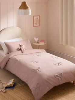 Tufted Bows Cotton Duvet Cover and Pillowcase Set