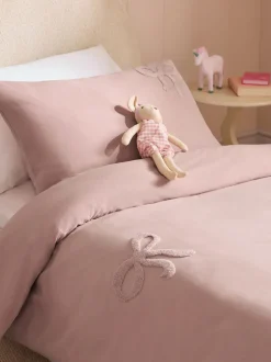 Tufted Bows Cotton Duvet Cover and Pillowcase Set