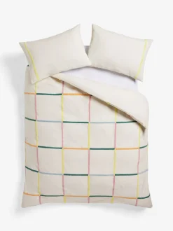 Tufted Check 100% Cotton Duvet Cover and Pillowcase Set
