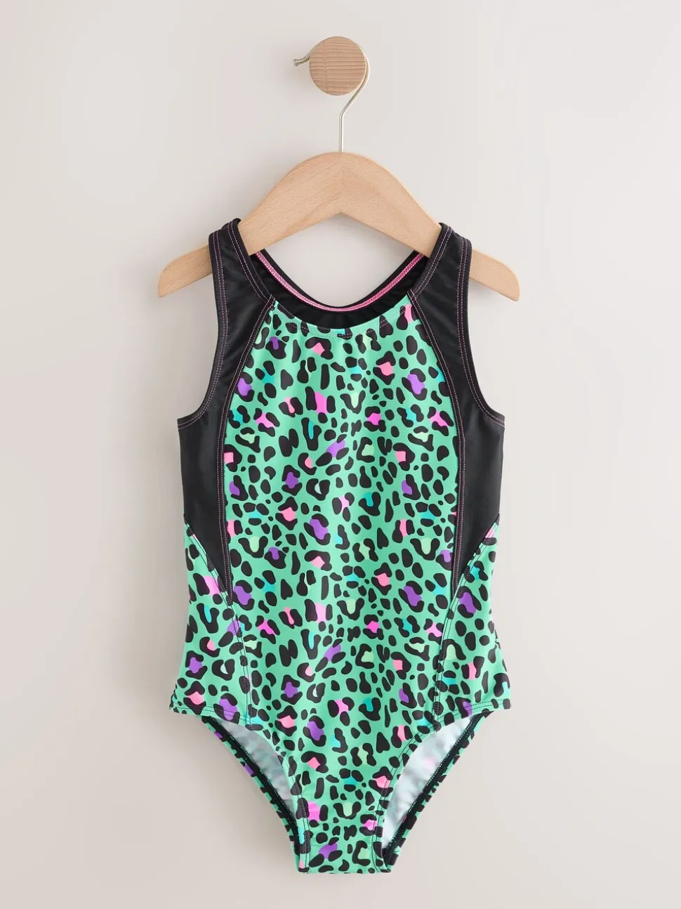 Turquoise met dierenprint - Sports Open Back Swimsuit (3-16yrs)