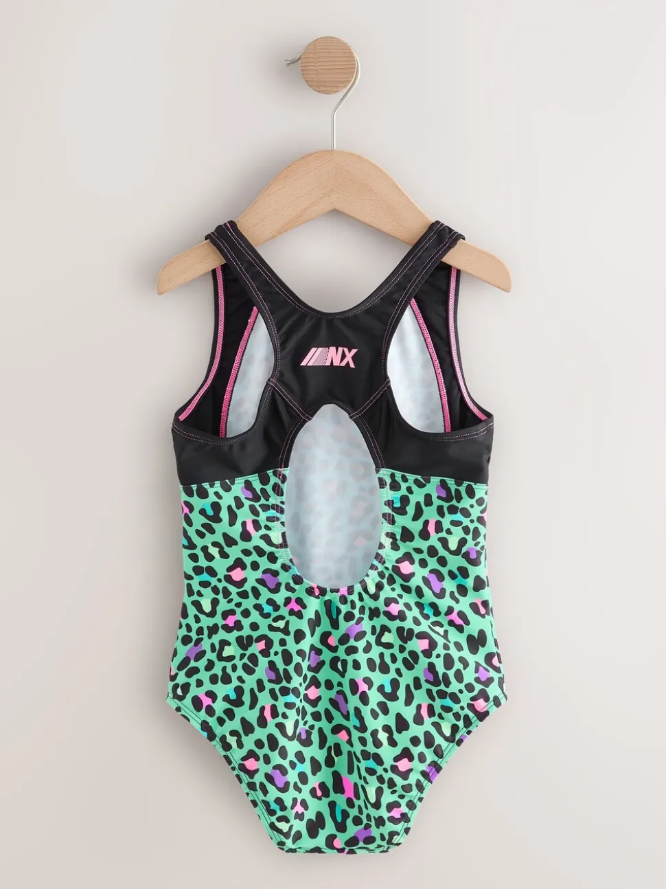 Turquoise met dierenprint - Sports Open Back Swimsuit (3-16yrs)