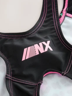 Turquoise met dierenprint - Sports Open Back Swimsuit (3-16yrs)