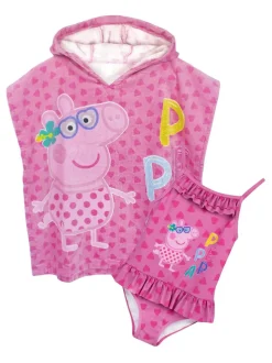 Vanilla Underground Peppa Pig badpak en ponchoset met handdoek voor meisjes.