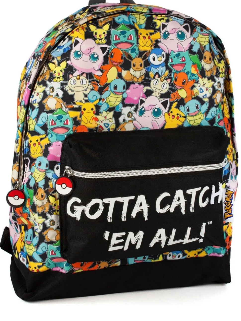 Vanilla Underground unisekskinderrugzak met meerkleurige Pokemon-figuurtjes- en Gotta Catch Em All-print