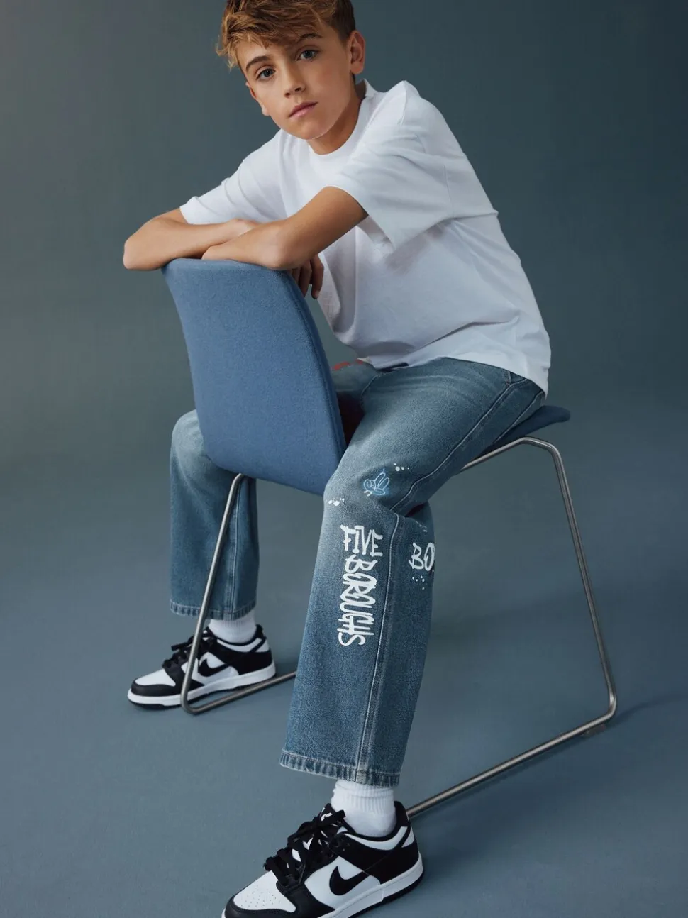 Varsity all-over Print middenblauwe Denim - Authentieke jeans (3-16jr)