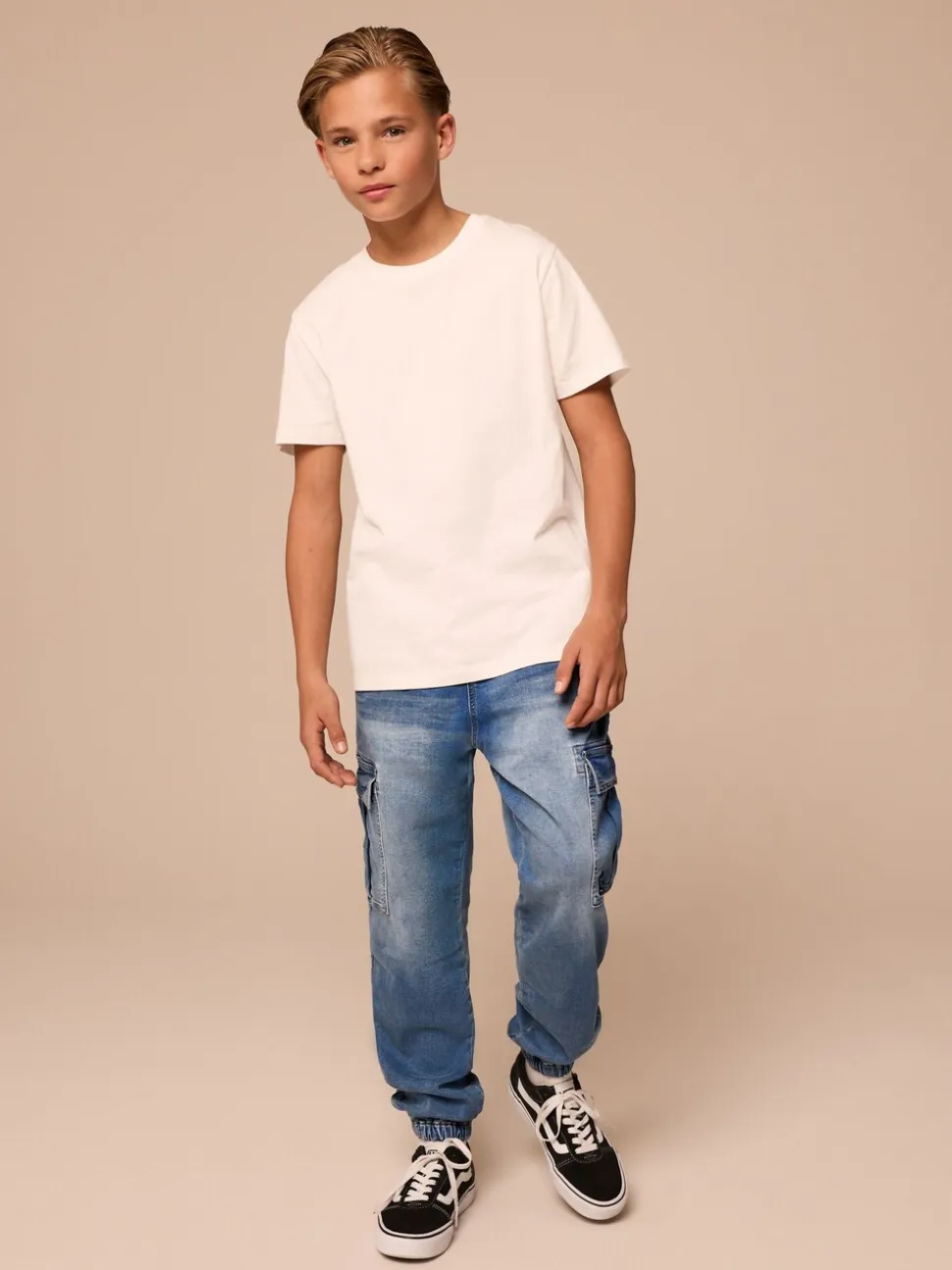 Vintage blauw - Cargo jeans met elastische taille (3-16 jr)