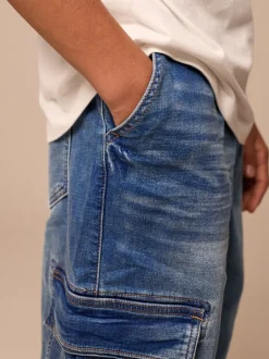 Vintage blauw - Cargo jeans met elastische taille (3-16 jr)