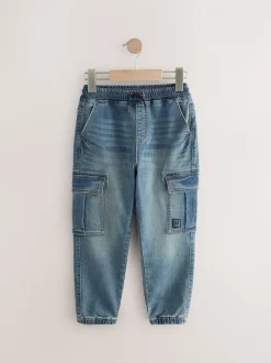 Vintage blauw - Cargo jeans met elastische taille (3-16 jr)