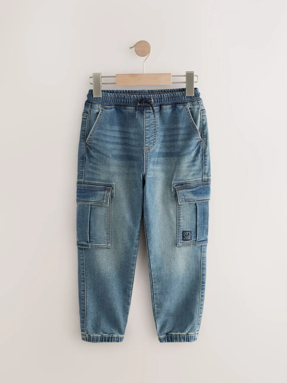 Vintage blauw - Cargo jeans met elastische taille (3-16 jr)