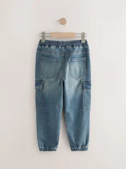 Vintage blauw - Cargo jeans met elastische taille (3-16 jr)