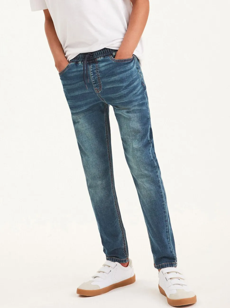 Vintage middenblauw - Jeans met stretch en elastische taille (3-16 jr)