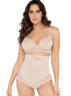 Warm beige - Miraclesuit doorschijnende string met hoge taille en stevige buikcorrectie