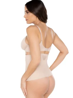 Warm beige - Miraclesuit doorschijnende string met hoge taille en stevige buikcorrectie