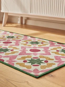 Wasbare loper met geometrische tegelprint